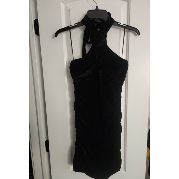 BARDOT Womens Black mini dress cocktail party halter velour NWT Size 8 - Picture 4 of 11